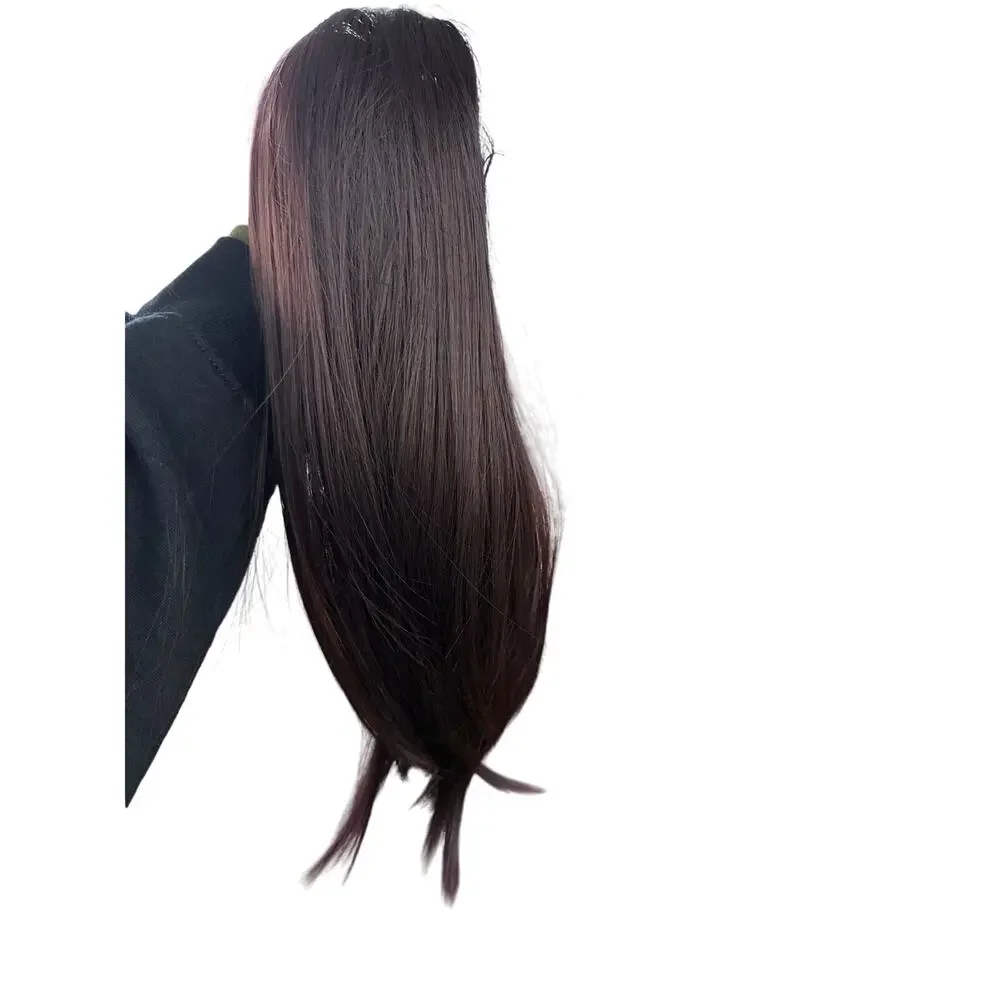 synthetic claw clip dark brown clip-on ponytail 16